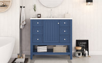 36" Bathroom Vanity With Sink Combo, One Cabinet And Three Drawers, Solid Wood And Mdf Board, Blue Old Sku:Sy999505Aac Blue Solid Wood Mdf