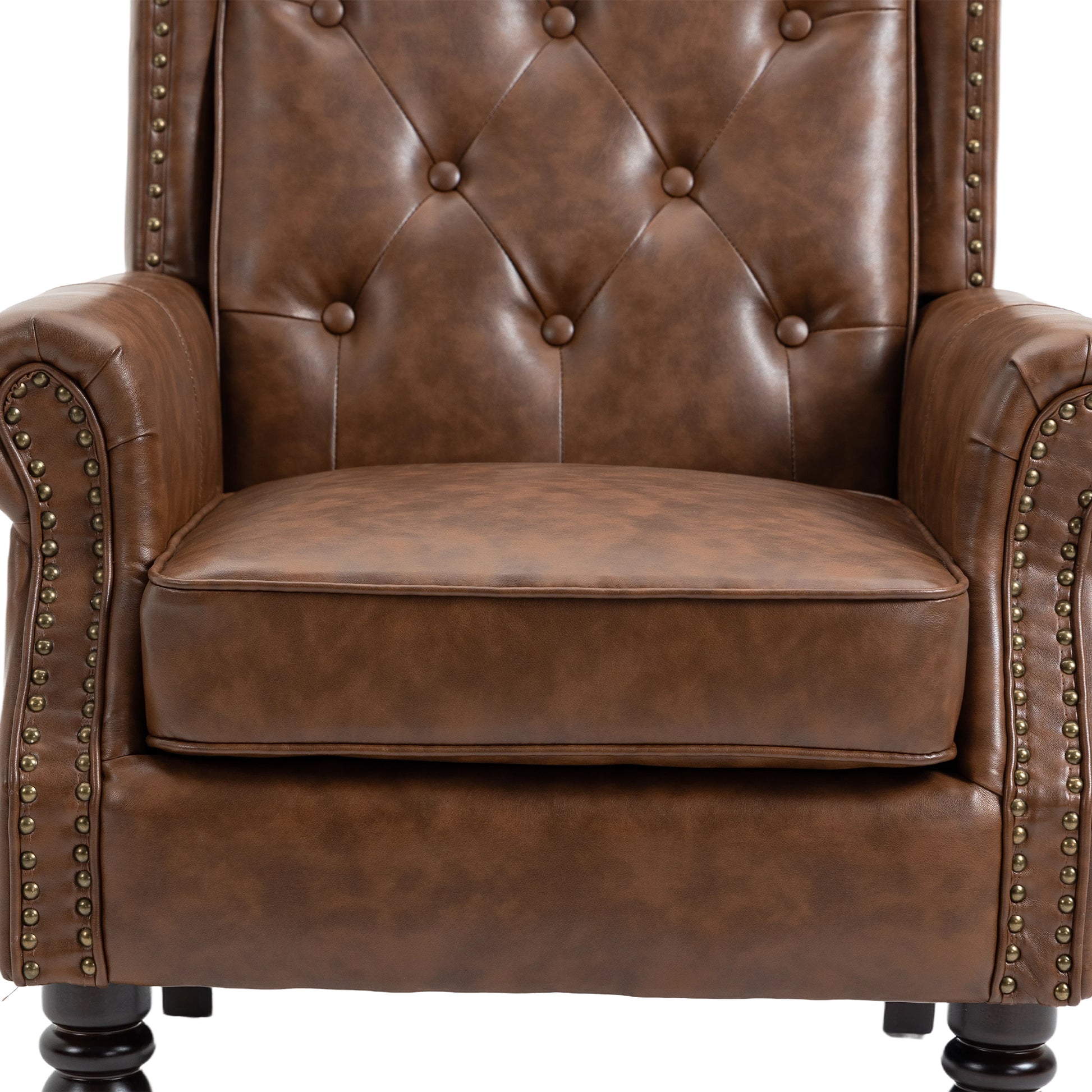 Coolmore Wood Frame Armchair, Modern Accent Chair Lounge Chair With Sturdy Wood Legs For Living Room Bedroom Brown Pu Brown Pu Foam Pu Leather