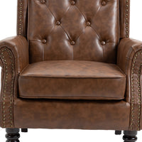 Coolmore Wood Frame Armchair, Modern Accent Chair Lounge Chair With Sturdy Wood Legs For Living Room Bedroom Brown Pu Brown Pu Foam Pu Leather