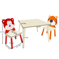 Kids Table And 2 Chairs Set, 3 Pieces Toddler Table And Chair Set, Wooden Activity Play Table Set Bear&Tiger Natural Solid Wood Mdf