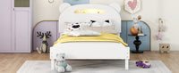 Twin Size Wood Platform Bed With Bear Shaped Headboard,Bed With Motion Activated Night Lights,White White Wood