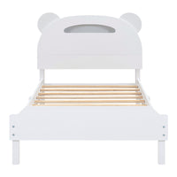 Twin Size Wood Platform Bed With Bear Shaped Headboard,Bed With Motion Activated Night Lights,White White Wood