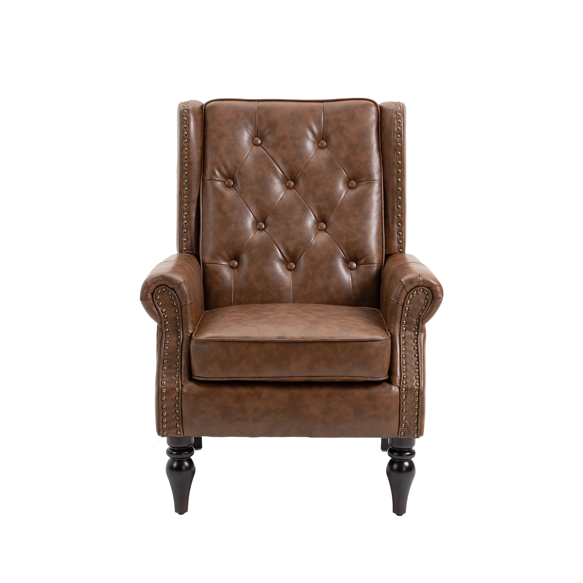 Coolmore Wood Frame Armchair, Modern Accent Chair Lounge Chair With Sturdy Wood Legs For Living Room Bedroom Brown Pu Brown Pu Foam Pu Leather
