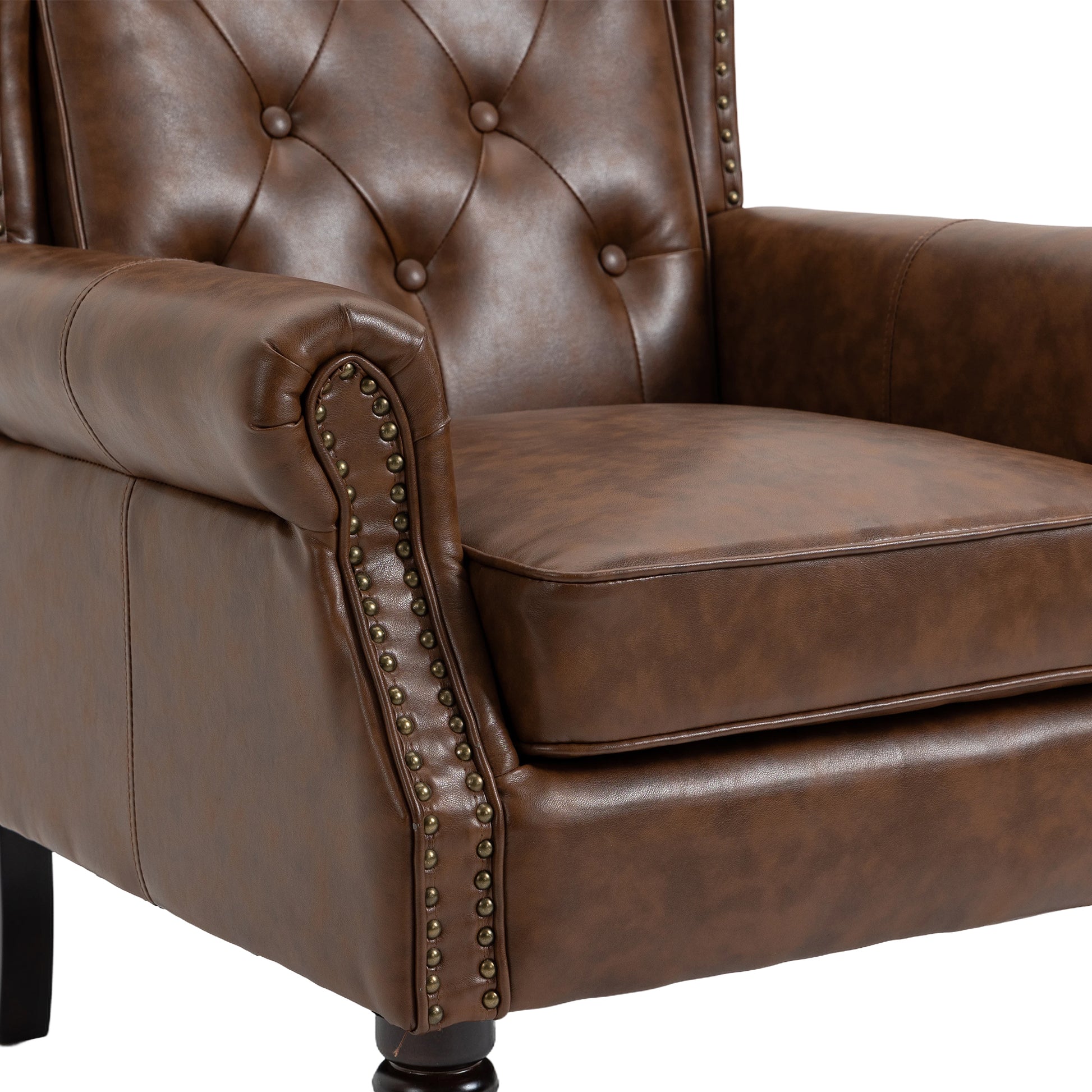 Coolmore Wood Frame Armchair, Modern Accent Chair Lounge Chair With Sturdy Wood Legs For Living Room Bedroom Brown Pu Brown Pu Foam Pu Leather