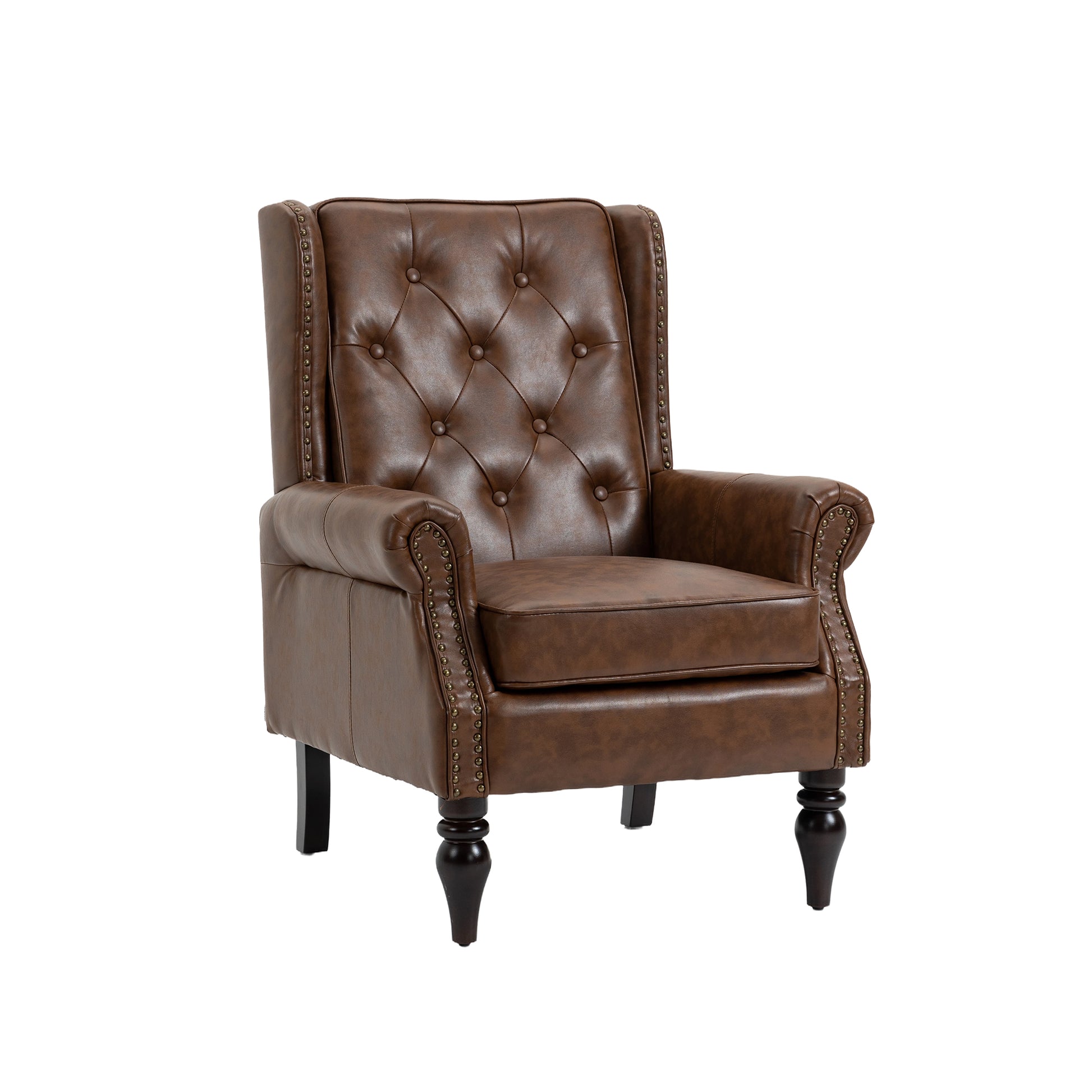 Coolmore Wood Frame Armchair, Modern Accent Chair Lounge Chair With Sturdy Wood Legs For Living Room Bedroom Brown Pu Brown Pu Foam Pu Leather