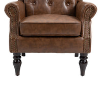 Coolmore Wood Frame Armchair, Modern Accent Chair Lounge Chair With Sturdy Wood Legs For Living Room Bedroom Brown Pu Brown Pu Foam Pu Leather