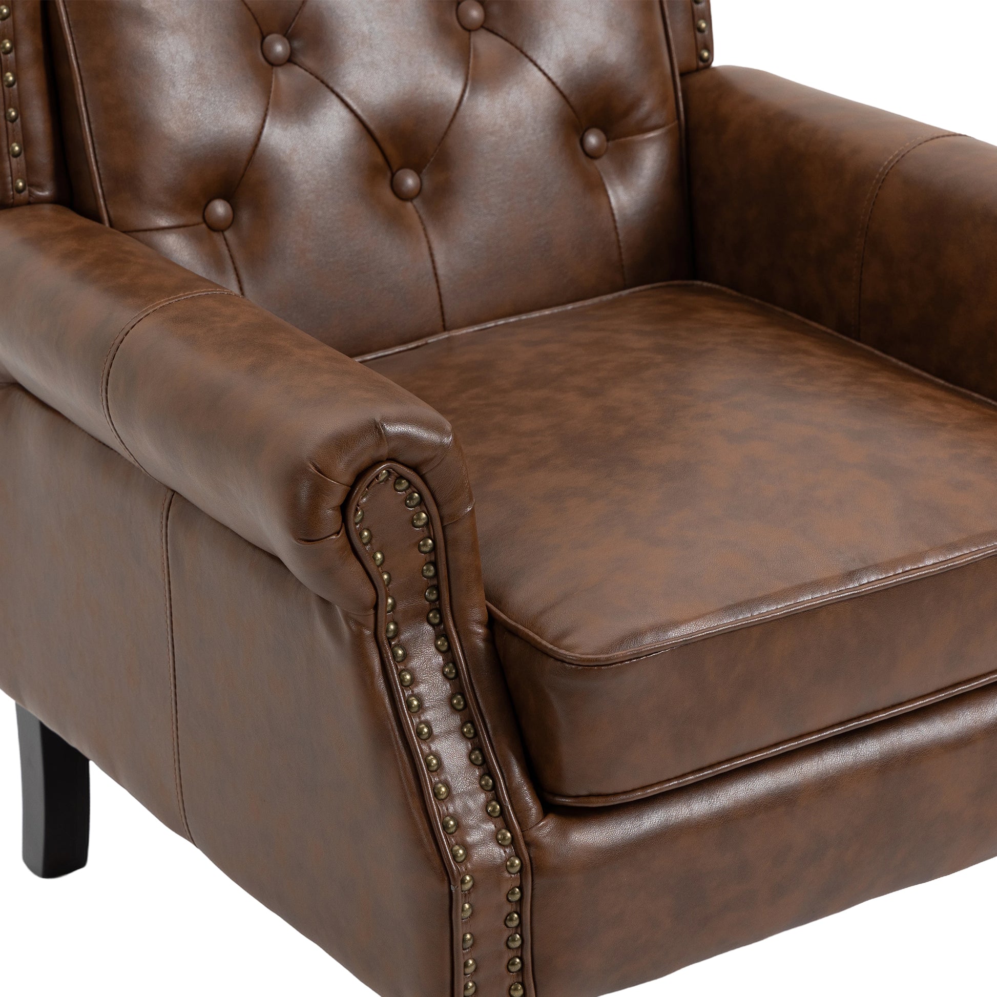 Coolmore Wood Frame Armchair, Modern Accent Chair Lounge Chair With Sturdy Wood Legs For Living Room Bedroom Brown Pu Brown Pu Foam Pu Leather