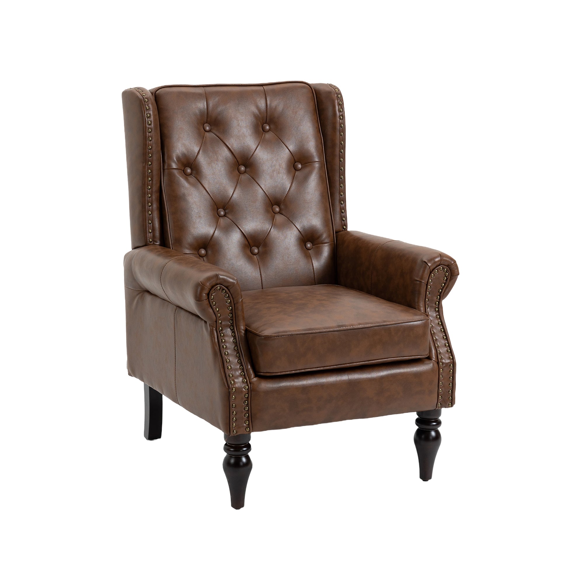 Coolmore Wood Frame Armchair, Modern Accent Chair Lounge Chair With Sturdy Wood Legs For Living Room Bedroom Brown Pu Brown Pu Foam Pu Leather