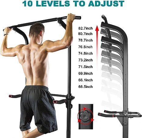 Sport Power Tower Workout Dip Station Pull Up Bar, Height Adjustable Multi Function Dip Stand For Home Gym Strength Training Fitness Equipment Black Iron