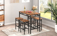 Bar Table Set 5Pc Dinging Table Set With High Stools, Structural Strengthening, Industrial Style. Rustic Brown, 43.31'' L X 23.62'' W X 35.43'' H. Rustic Brown Particle Board