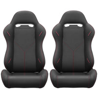 2Pc Universal Bucket Racing Seats Red Stitch Red Pvc Leather Reclinable Carbon Look Leather Back With Adjustor Slider Not Including Seat Bracket 1 Box Of 2 Pieces Black Pvc