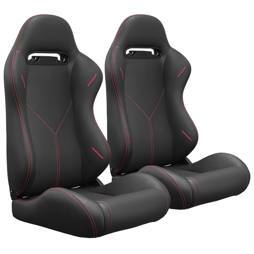 2Pc Universal Bucket Racing Seats Red Stitch Red Pvc Leather Reclinable Carbon Look Leather Back With Adjustor Slider Not Including Seat Bracket 1 Box Of 2 Pieces Black Pvc