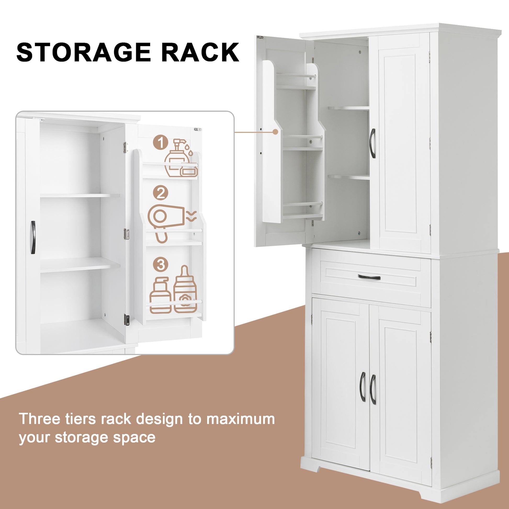 Bathroom Storage Cabinet With Doors And Drawer, Multiple Storage Space, Adjustable Shelf, White White Mdf