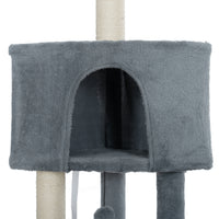 Cat Tree, 105 Inch Cat Tower For Indoor Cats, Plush Multi Level Cat Condo With 3 Perches, 2 Caves, Cozy Basket And Scratching Board, Gray Color Antique Gray Mdf