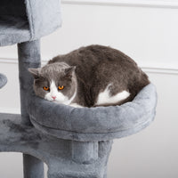 Cat Tree, 105 Inch Cat Tower For Indoor Cats, Plush Multi Level Cat Condo With 3 Perches, 2 Caves, Cozy Basket And Scratching Board, Gray Color Antique Gray Mdf