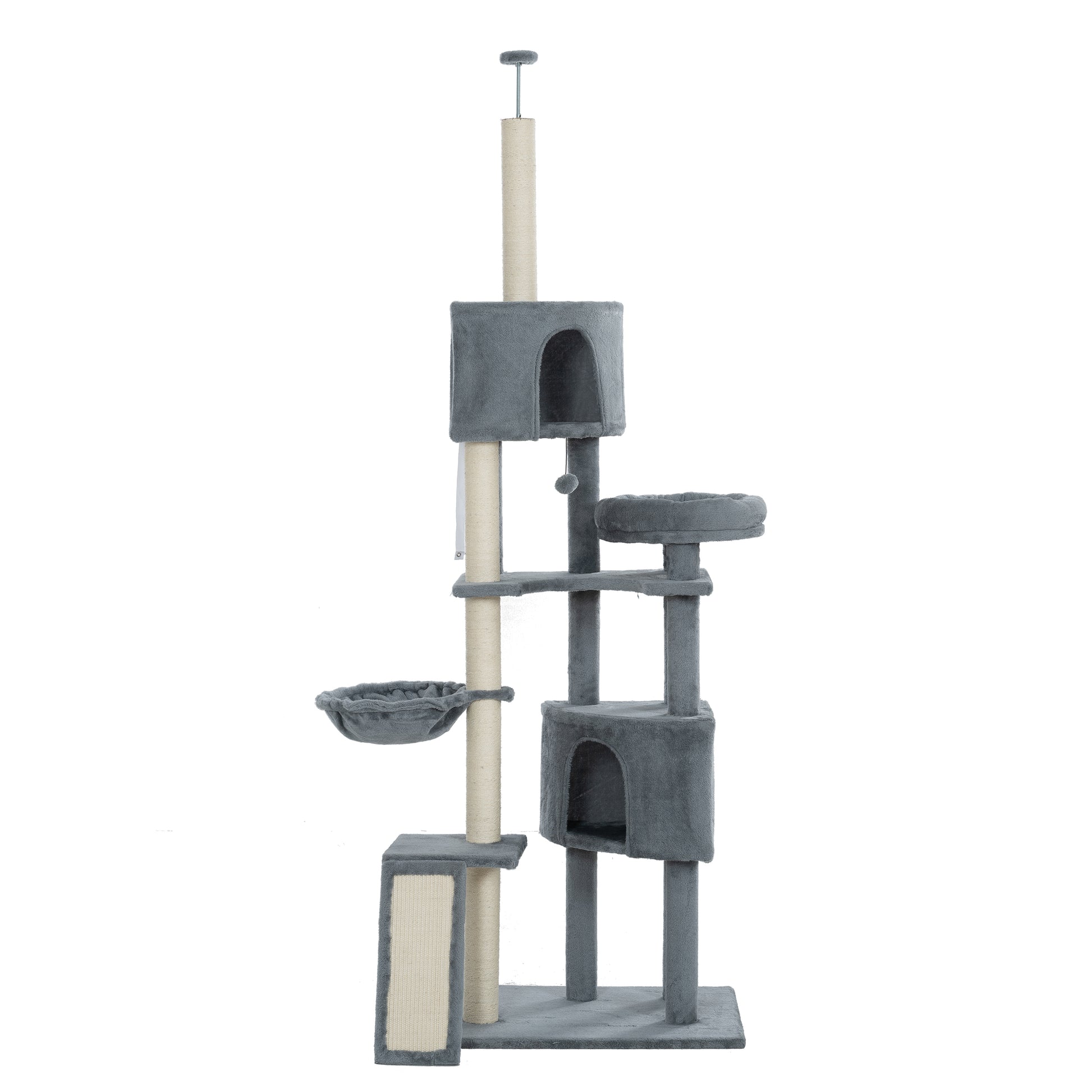 Cat Tree, 105 Inch Cat Tower For Indoor Cats, Plush Multi Level Cat Condo With 3 Perches, 2 Caves, Cozy Basket And Scratching Board, Gray Color Antique Gray Mdf