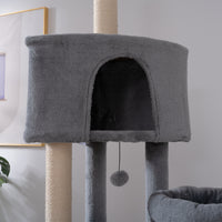 Cat Tree, 105 Inch Cat Tower For Indoor Cats, Plush Multi Level Cat Condo With 3 Perches, 2 Caves, Cozy Basket And Scratching Board, Gray Color Antique Gray Mdf