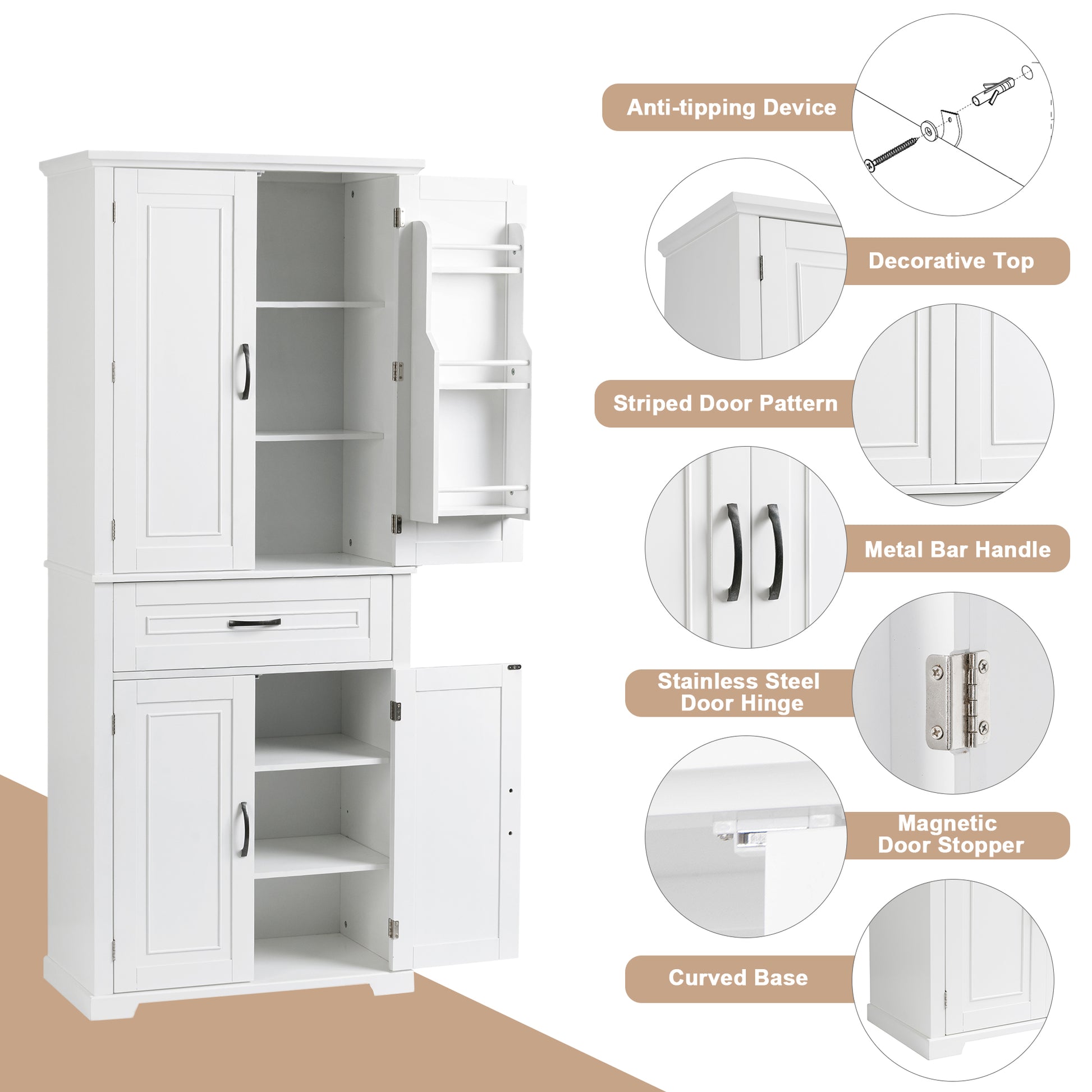 Bathroom Storage Cabinet With Doors And Drawer, Multiple Storage Space, Adjustable Shelf, White White Mdf