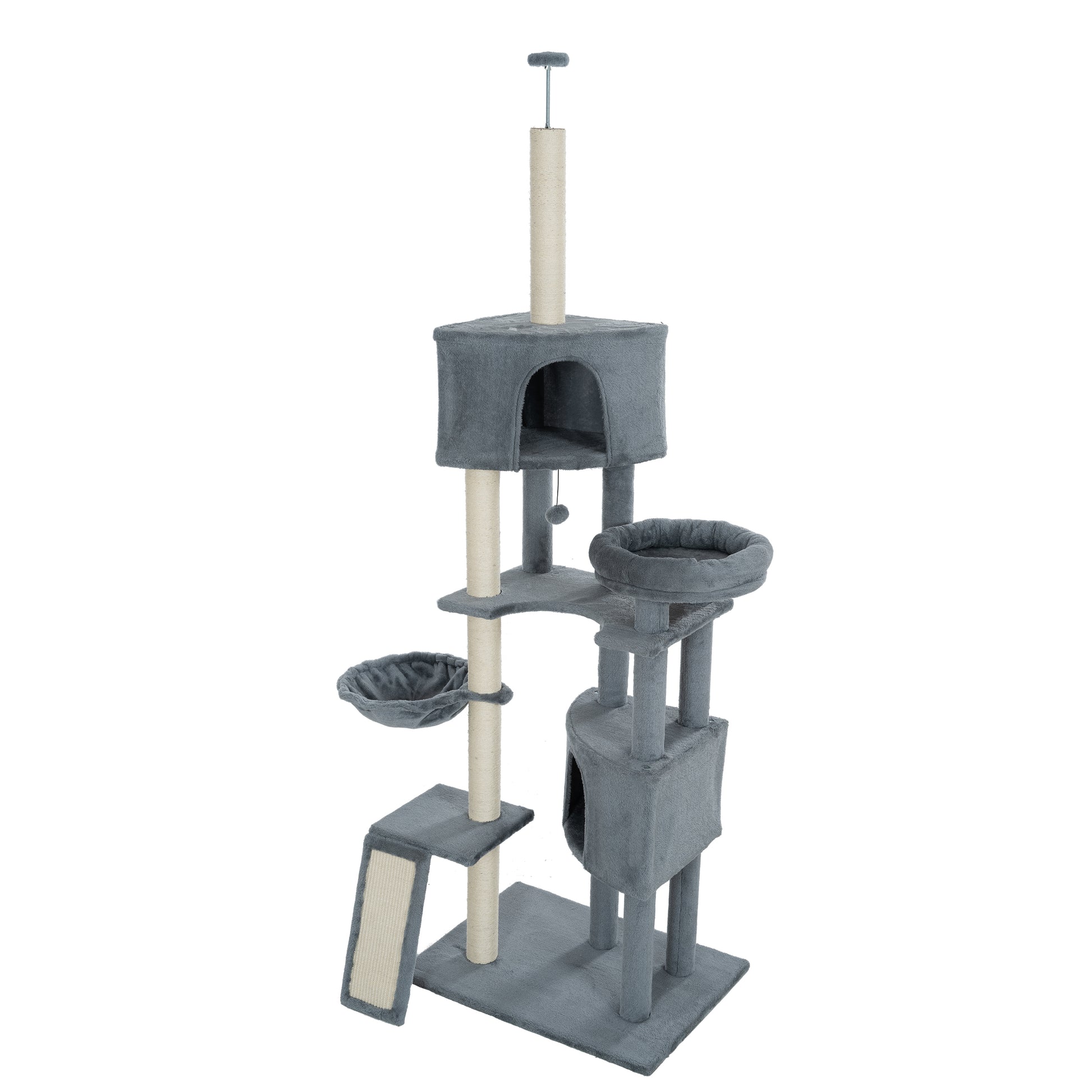 Cat Tree, 105 Inch Cat Tower For Indoor Cats, Plush Multi Level Cat Condo With 3 Perches, 2 Caves, Cozy Basket And Scratching Board, Gray Color Antique Gray Mdf