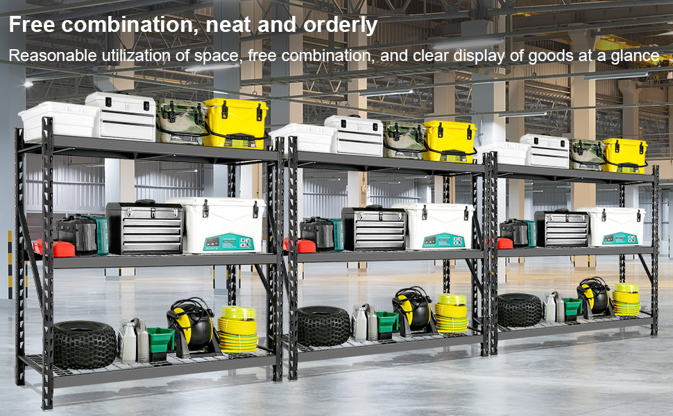 Garage Shelving Heavy Duty 72"H*77"W Garage Storage Shelves 6000Lbs Heavy Duty Shelving Adjustable 3 Tier Metal Shelving For Garage Storage Shelving Industrial Shelving Storage Rack, Black Black Iron