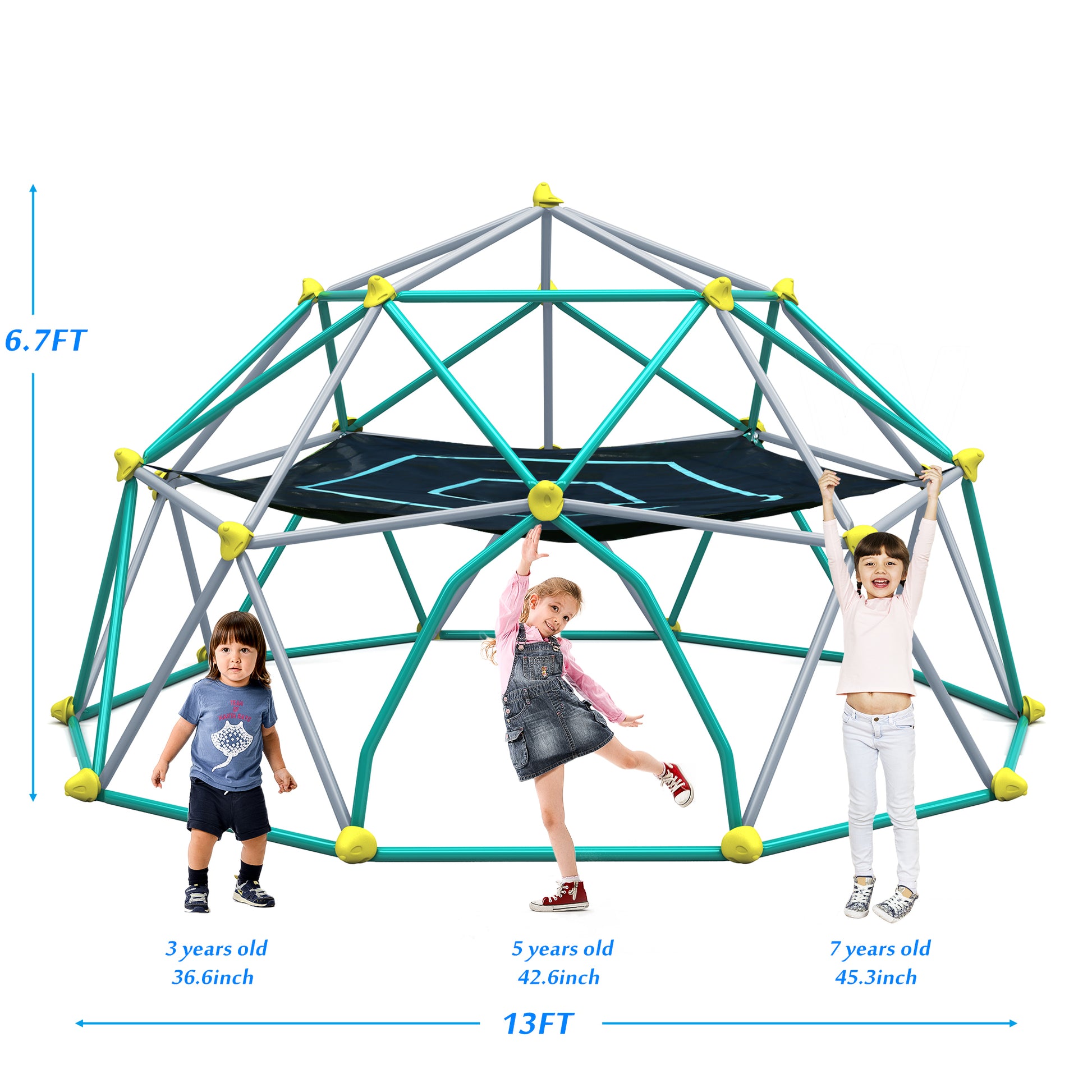 13Ft Geometric Dome Climber Play Center, Kids Climbing Dome Tower With Hammock, Rust & Uv Resistant Steel Supporting 1000 Lbs Green Metal