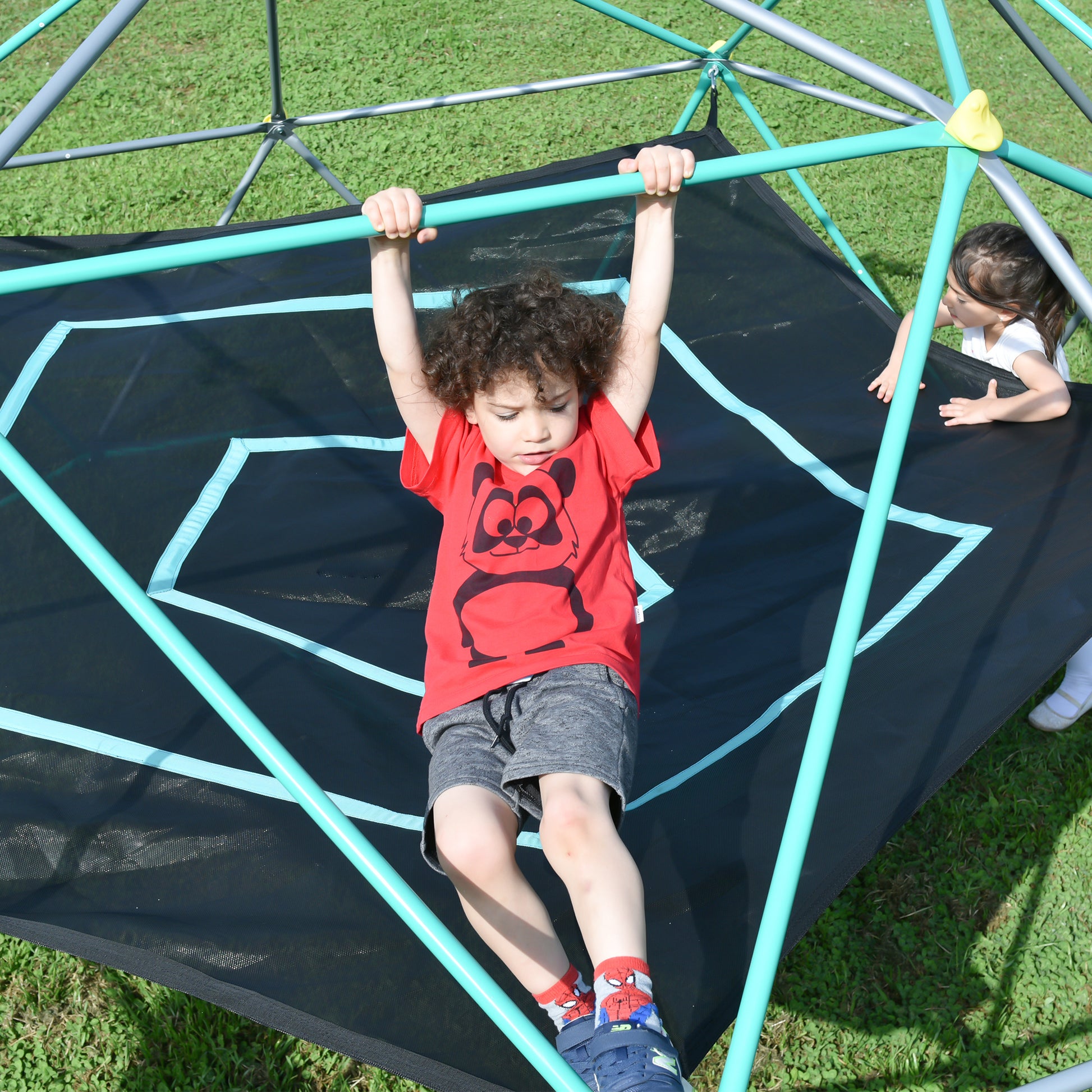 13Ft Geometric Dome Climber Play Center, Kids Climbing Dome Tower With Hammock, Rust & Uv Resistant Steel Supporting 1000 Lbs Green Metal