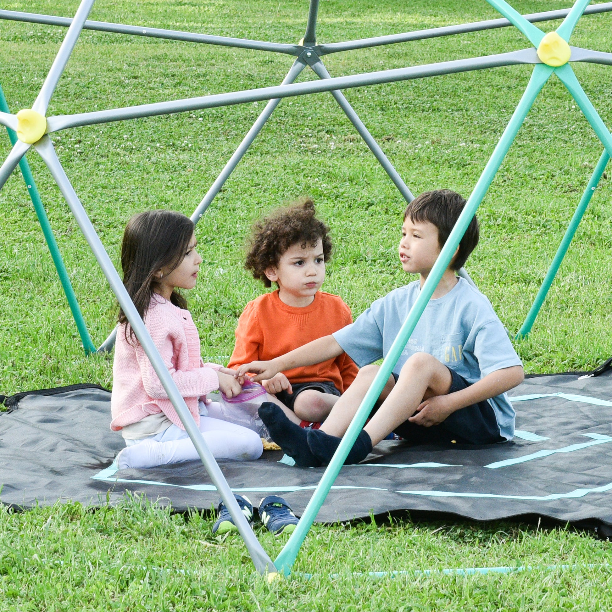 13Ft Geometric Dome Climber Play Center, Kids Climbing Dome Tower With Hammock, Rust & Uv Resistant Steel Supporting 1000 Lbs Green Metal