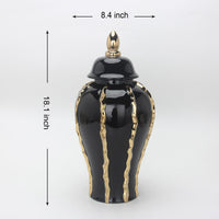 Elegant Black Ceramic Ginger Jar Vase With Gold Accents And Removable Lid Timeless Home Decor Black Ceramic