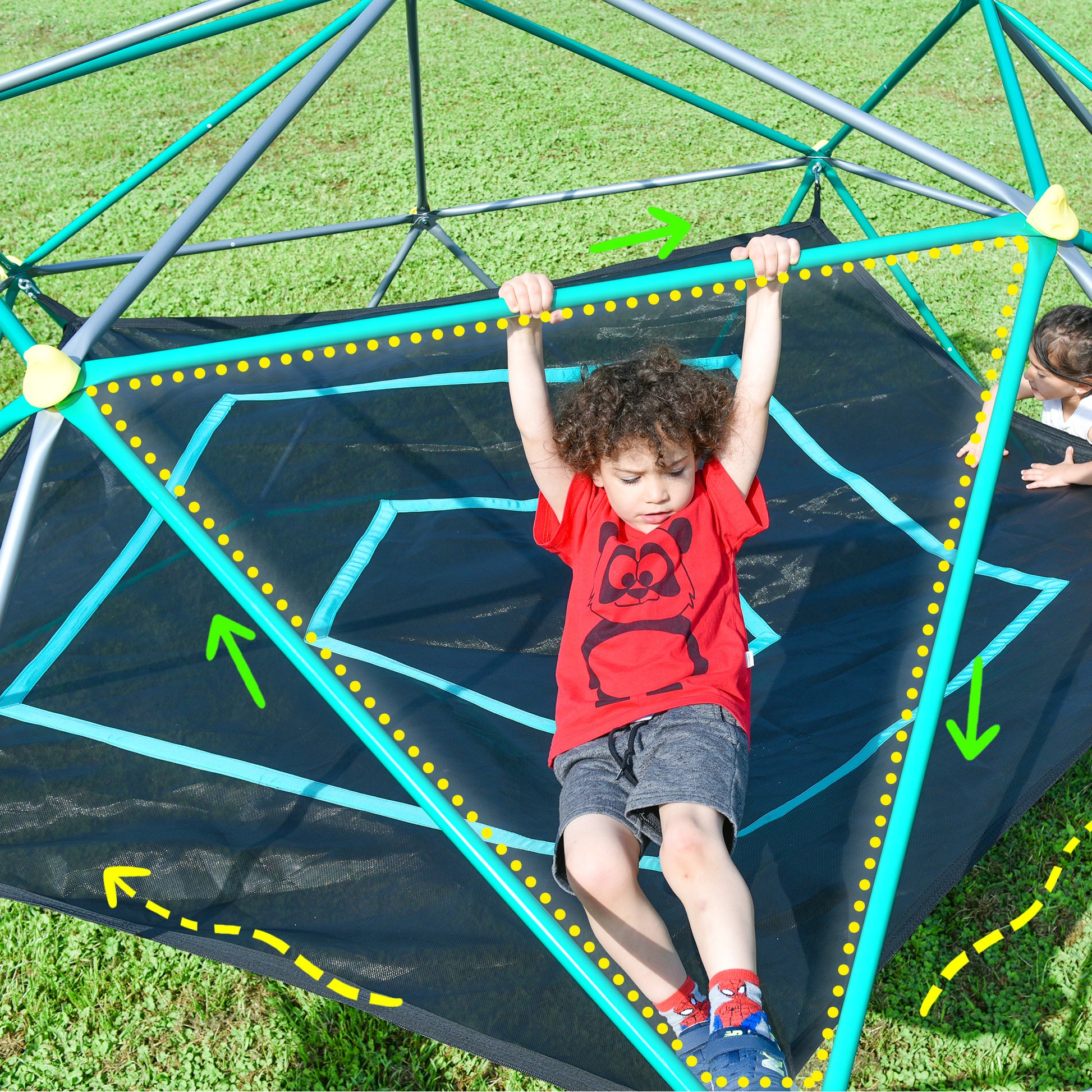 13Ft Geometric Dome Climber Play Center, Kids Climbing Dome Tower With Hammock, Rust & Uv Resistant Steel Supporting 1000 Lbs Green Metal