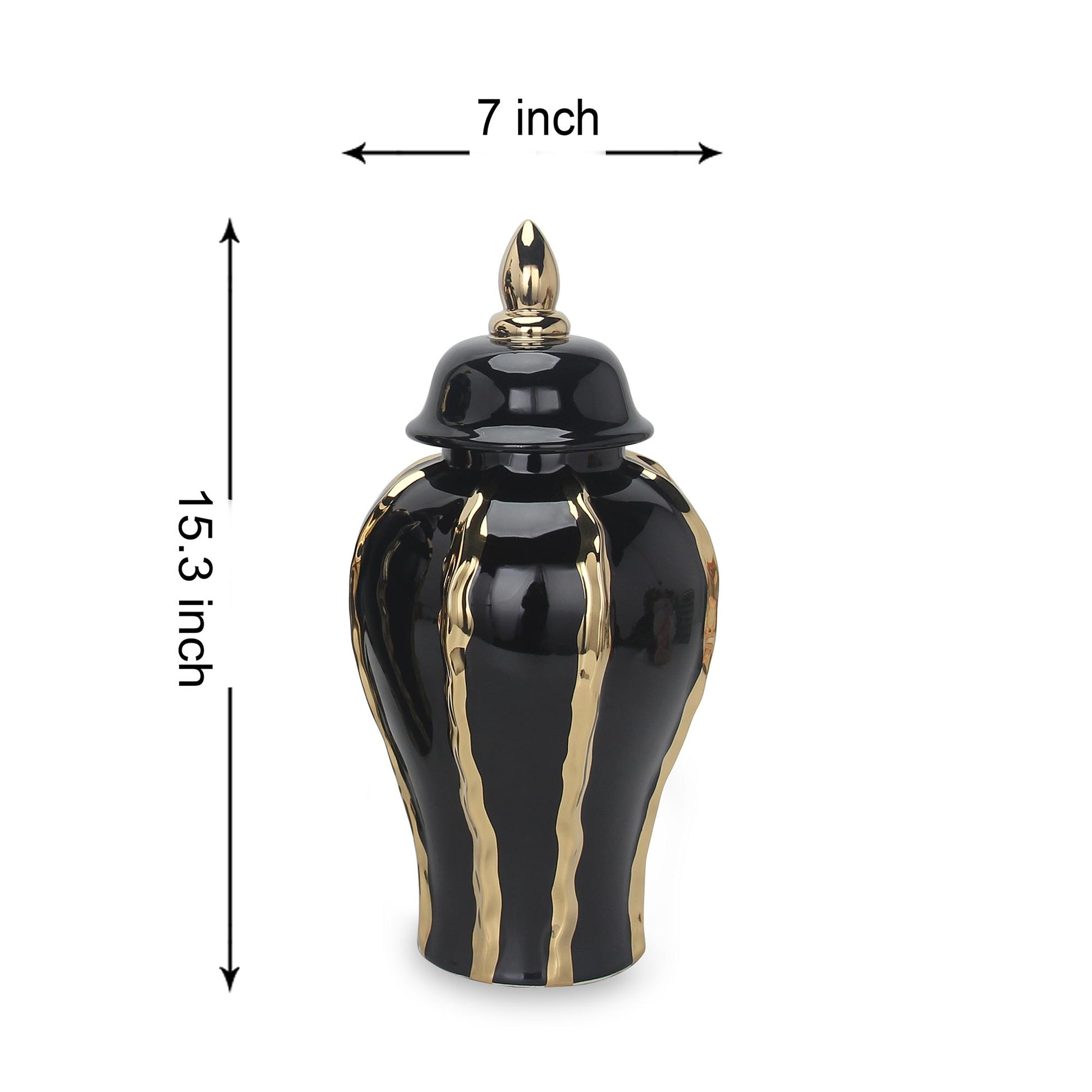 Elegant Black Ceramic Ginger Jar Vase With Gold Accents And Removable Lid Timeless Home Decor Black Ceramic