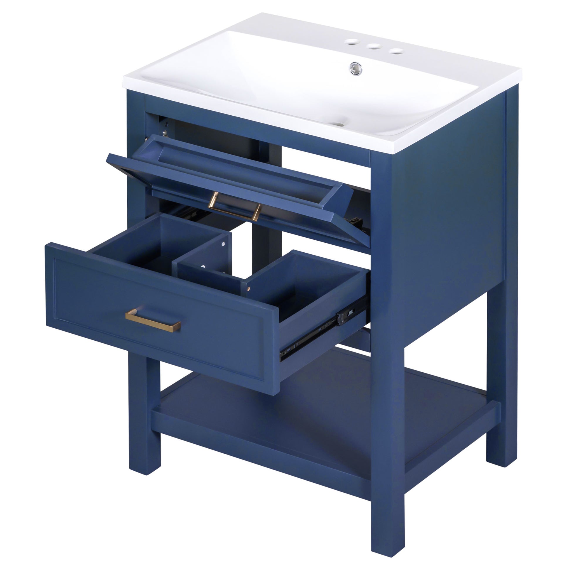 24'' Bathroom Vanity With Top Sink, Modern Bathroom Storage Cabinet With 2 Drawers, Single Sink Bathroom Vanity Blue Mdf