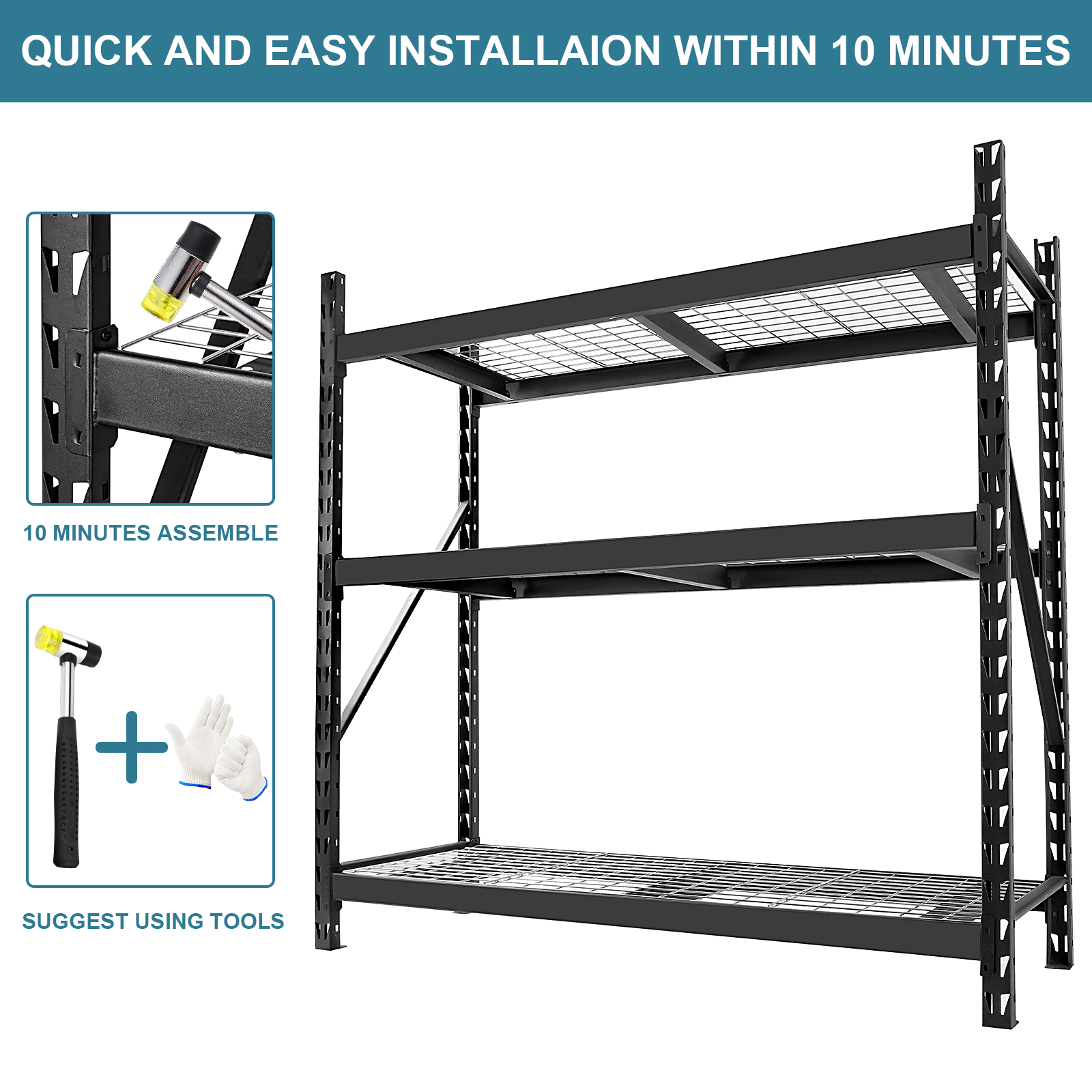 Garage Shelving Heavy Duty 72"H*77"W Garage Storage Shelves 6000Lbs Heavy Duty Shelving Adjustable 3 Tier Metal Shelving For Garage Storage Shelving Industrial Shelving Storage Rack, Black Black Iron