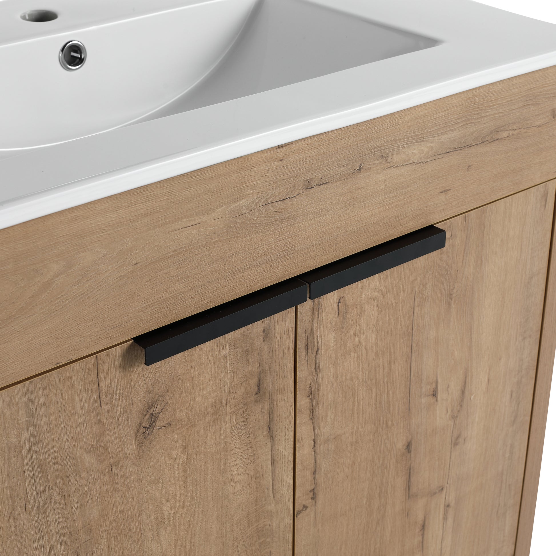 30" Freestanding Bathroom Vanity With White Ceramic Sink & 2 Soft Close Cabinet Doors Kd Packing ,Bvb02430Imo Bl9075B Imitative Oak 2 Bathroom Freestanding Modern Plywood