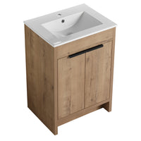 24" Freestanding Bathroom Vanity With White Ceramic Sink & 2 Soft Close Cabinet Doors Kd Packing ,Bvb02424Imo G Bl9060B Imitative Oak 2 Bathroom Freestanding Modern Plywood