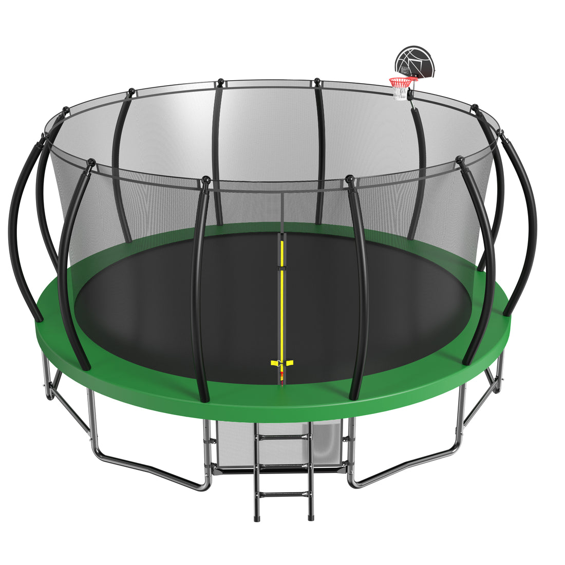 15Ft Trampoline With Basketball Hoop Recreational Trampolines With Ladder ,Shoe Bag And Galvanized Anti Rust Coating Army Green Steel