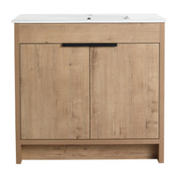 36" Freestanding Bathroom Vanity With White Ceramic Sink & 2 Soft Close Cabinet Doors Kd Packing ,Bvb02436Imo F Bl9090B Imitative Oak 2 Bathroom Freestanding Modern Plywood