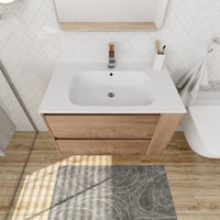 30" Wall Mounting Bathroom Vanity With Gel Sink, Soft Close Drawer 2 Imitative Oak 1 Bathroom Wall Mounted Modern Plywood