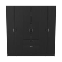 Mitu Six Doors Armoire, Seven Interior Shelves, One Drawer, Rod Black White Black Particle Board