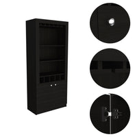 Montenegro Bar Cabinet, Double Door Cabinet, Five Built In Wine Rack, Three Shelves Black Black Particle Board