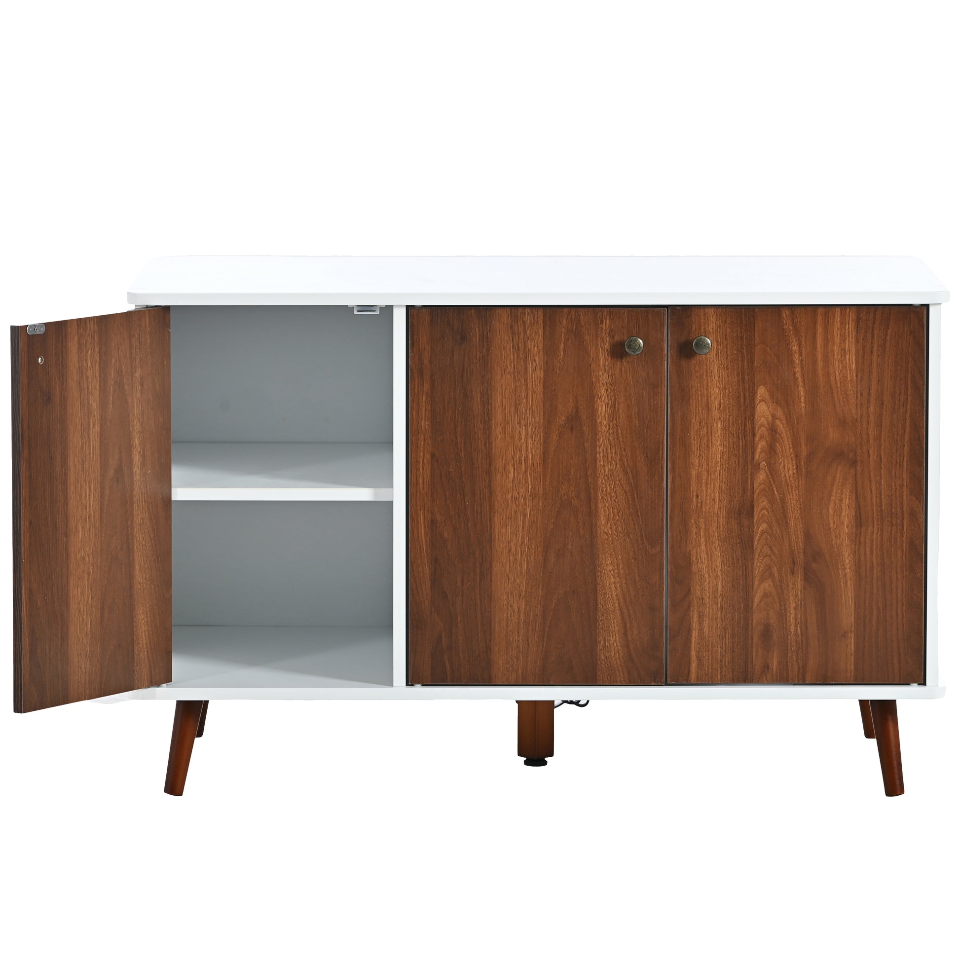 Litter Box Enclosure, Cat Litter Box Furniture With Hidden Plug, 3 Doors,Indoor Cat Washroom Storage Bench Side Table Cat House, Large Wooden Enclused Litter Box House White Walnut Mdf