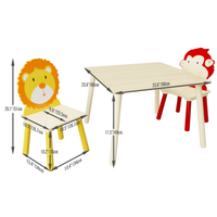 Kids Table And 2 Chairs Set, 3 Pieces Toddler Table And Chair Set, Wooden Activity Play Table Set Lion&Monkey Natural Solid Wood Mdf