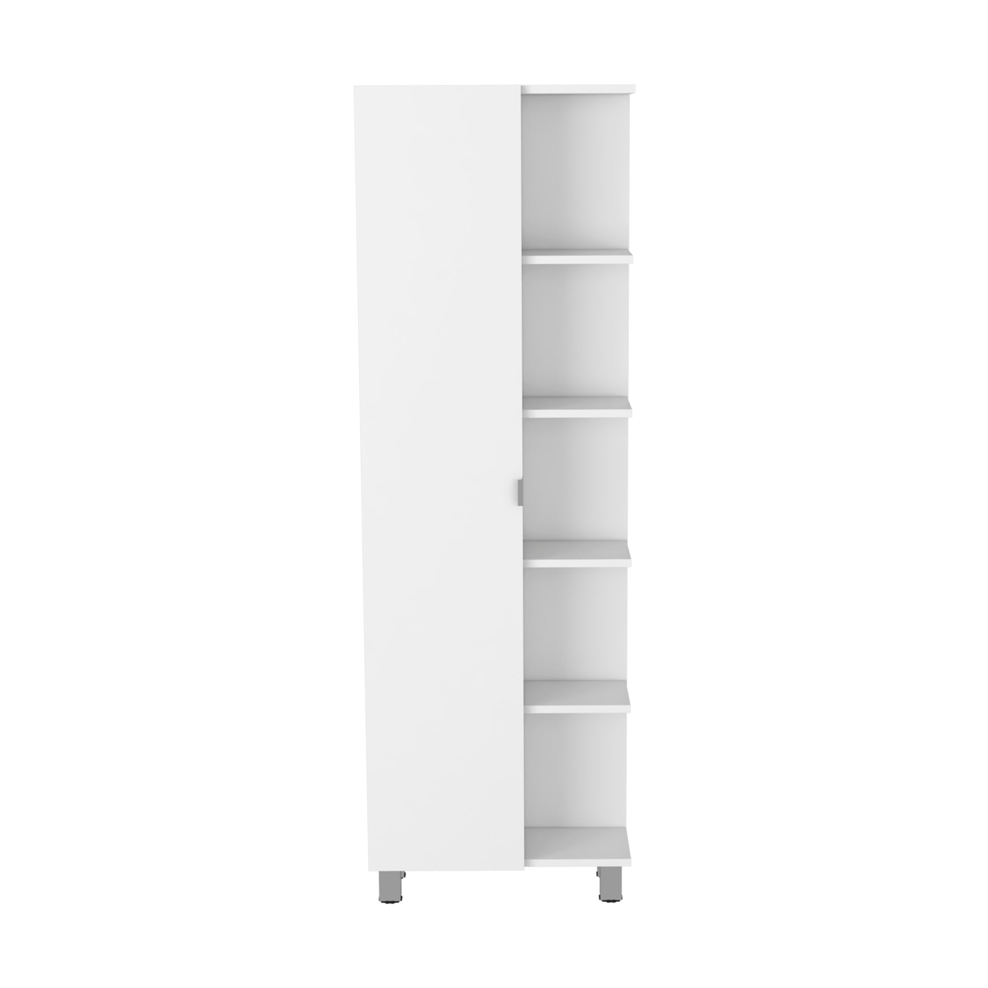 Urano Corner Linen Cabinet, Five External Shelves, Single Door, Four Interior Shelves White White 1 5 Bathroom Freestanding Modern Particle Board Particle Board