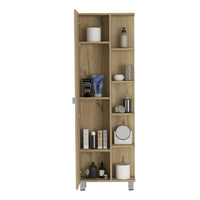 Urano Mirror Linen Cabinet, Four Interior Shelves, Five External Shelves Light Oak Beige 1 5 Bathroom Freestanding Modern Particle Board Particle Board