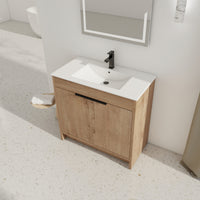 36" Freestanding Bathroom Vanity With White Ceramic Sink & 2 Soft Close Cabinet Doors Kd Packing ,Bvb02436Imo F Bl9090B Imitative Oak 2 Bathroom Freestanding Modern Plywood