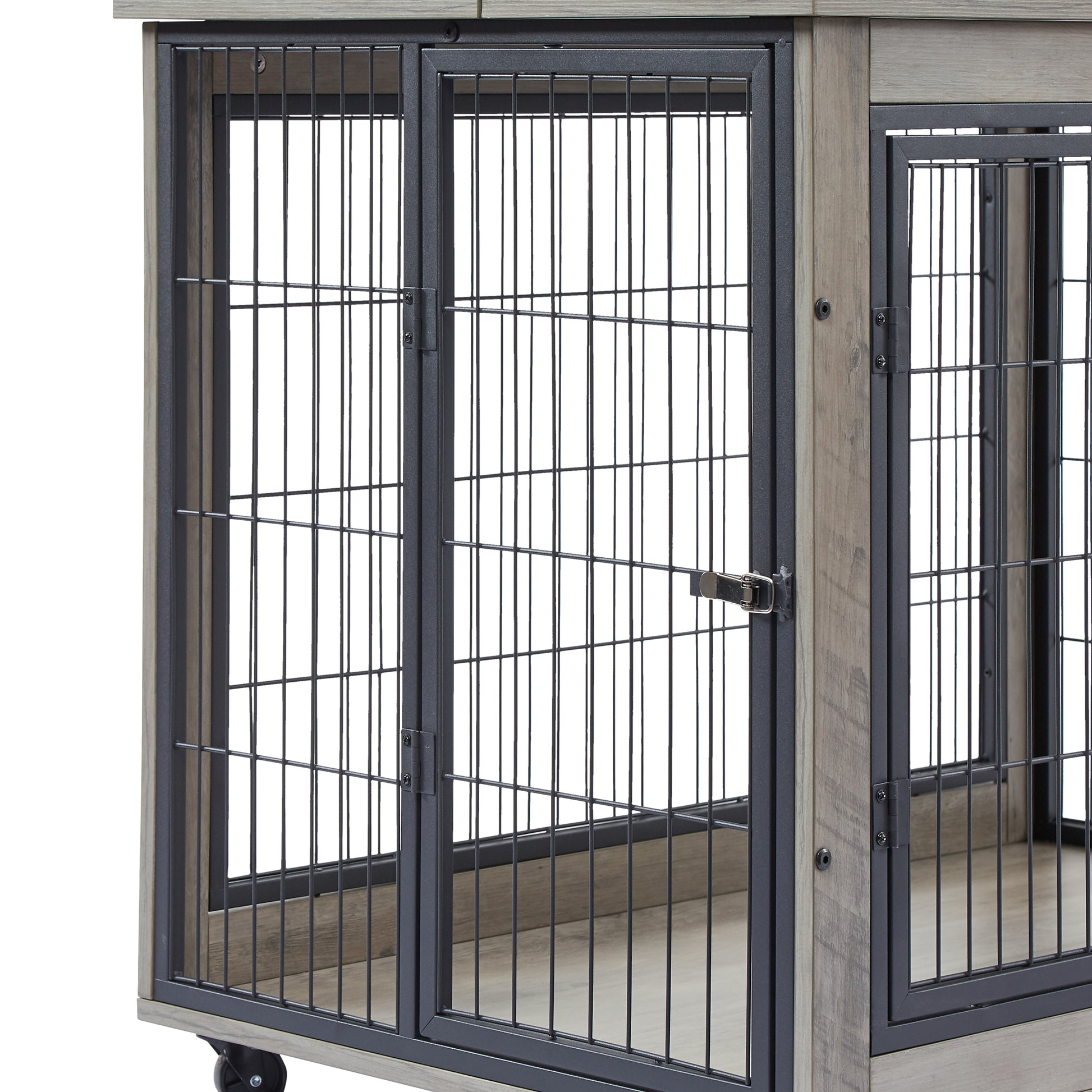 Furniture Dog Cage Crate With Double Doors On Casters. Grey, 31.50'' W X 22.05'' D X 24.8'' H. Grey Particle Board