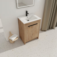 24" Freestanding Bathroom Vanity With White Ceramic Sink & 2 Soft Close Cabinet Doors Kd Packing ,Bvb02424Imo G Bl9060B Imitative Oak 2 Bathroom Freestanding Modern Plywood