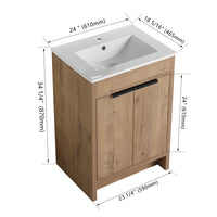 24" Freestanding Bathroom Vanity With White Ceramic Sink & 2 Soft Close Cabinet Doors Kd Packing ,Bvb02424Imo G Bl9060B Imitative Oak 2 Bathroom Freestanding Modern Plywood