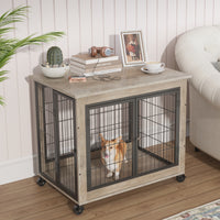 Furniture Dog Cage Crate With Double Doors On Casters. Grey, 31.50'' W X 22.05'' D X 24.8'' H. Grey Particle Board