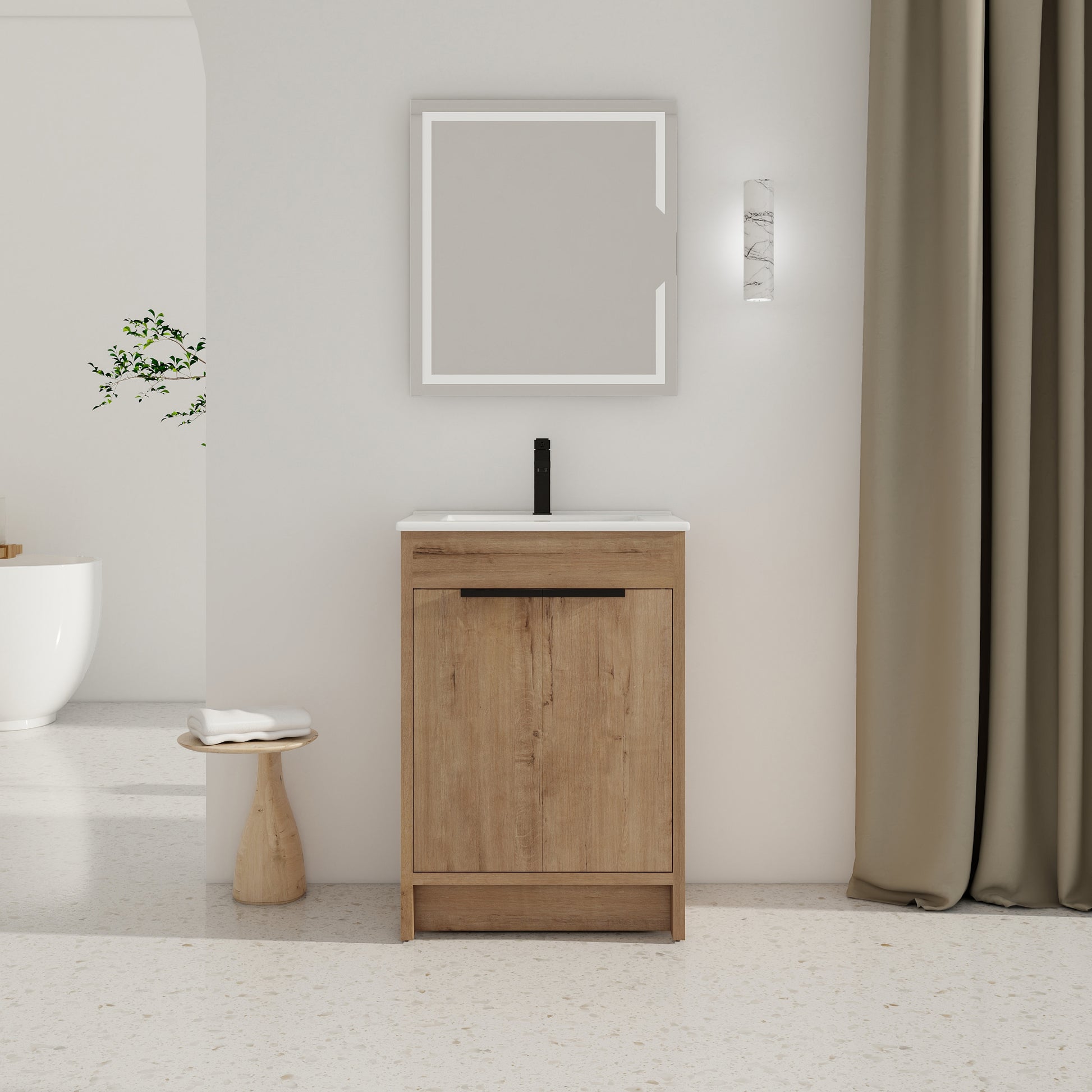 24" Freestanding Bathroom Vanity With White Ceramic Sink & 2 Soft Close Cabinet Doors Kd Packing ,Bvb02424Imo G Bl9060B Imitative Oak 2 Bathroom Freestanding Modern Plywood