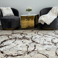 Penina Luxury Area Rug In Beige And Gray With Bronze Circles Abstract Design Multicolor Polyester